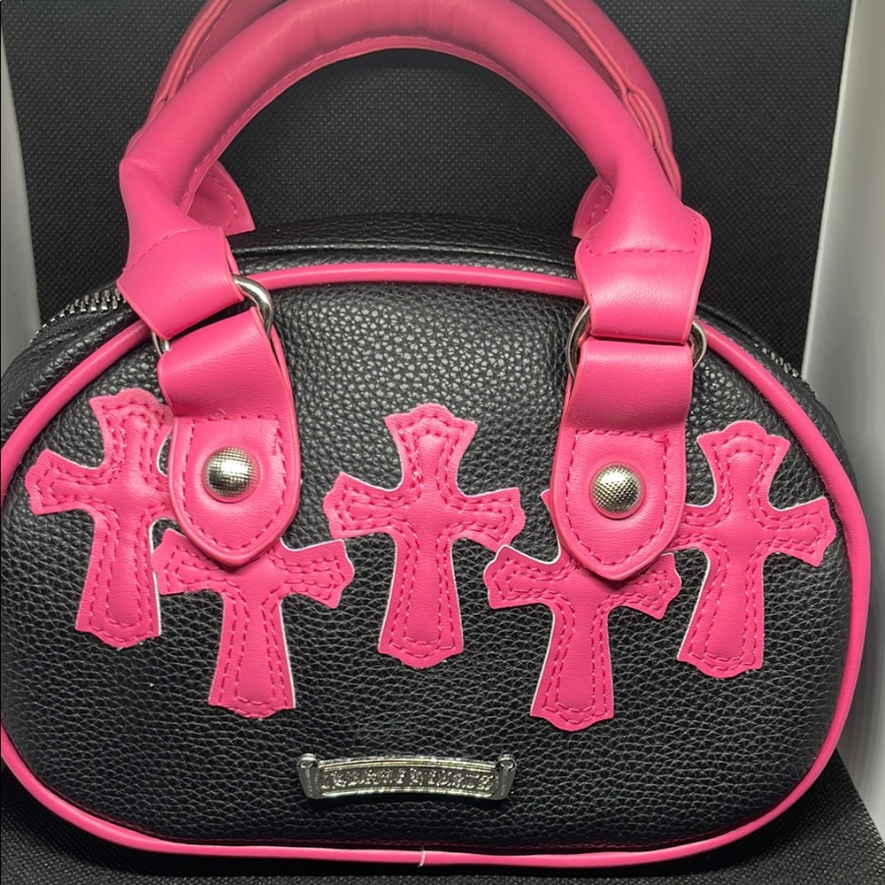 Pink and Black Cross Accent Handbag